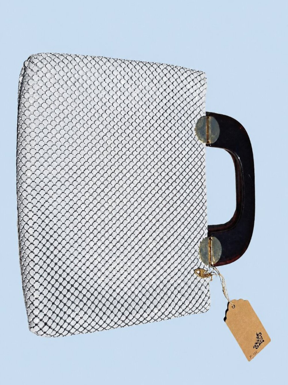 Vintage 60s White Metal Mesh Lucite Handles Cocktail Evening Bag MidCentury Chic